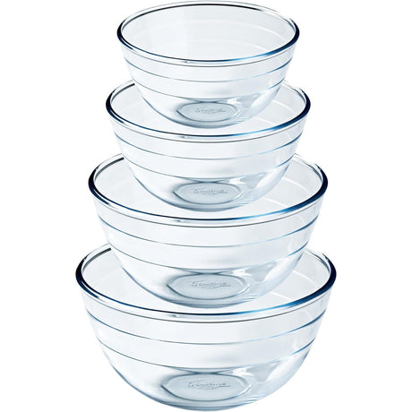 Ôcuisine® 4-Piece Borosilicate Glass Bowls Set (0.7, 1.1, 2.3, 3.1L) - Home Deco London