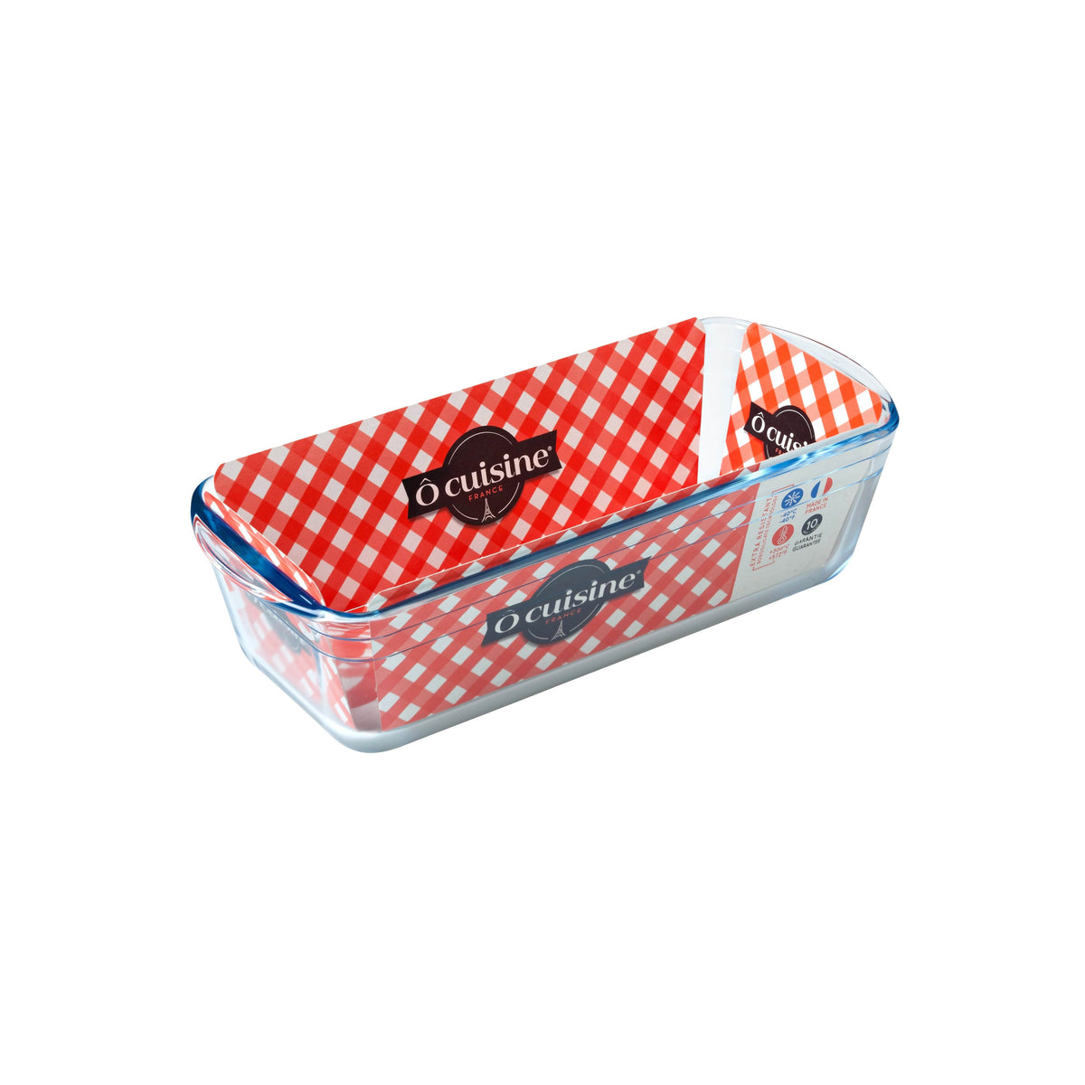 Ôcuisine® Loaf Dishes Glass Baking Bread Dishes with a classic red and white checkered design, showcasing the durable borosilicate glass baking dish ideal for home baking.