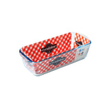 Ôcuisine® Loaf Dishes Glass Baking Bread Dishes with a classic red and white checkered design, showcasing the durable borosilicate glass baking dish ideal for home baking.