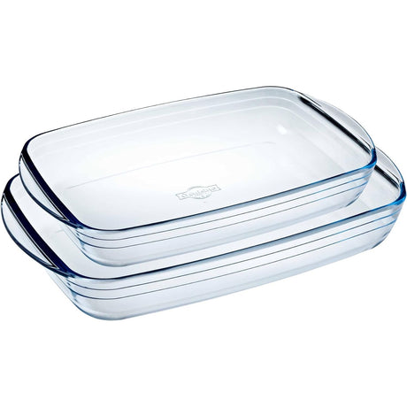 Ôcuisine® Set of 2 Medium Glass Roasting Dishes 2LT & 2.6LT - Home Deco London