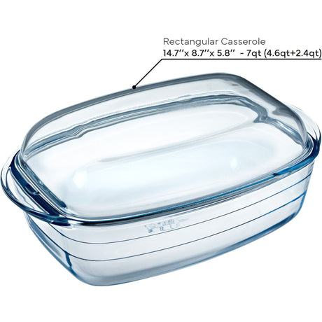Ôcuisine® Borosilicate Glass Casserole Dish 6.7L – Stain-Resistant, Lightweight & Versatile Lid - Home Deco London