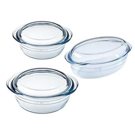 Ôcuisine® Set of 3 Glass Casserole Oval and Round - Home Deco London