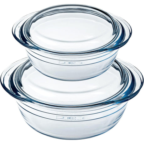 Ôcuisine® Everyday Set of 2 Glass Round Casseroles 2.1L & 3L - Home Deco London