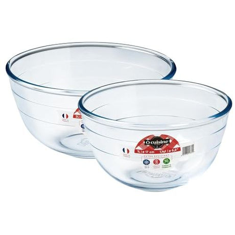Ôcuisine® Borosilicate Set of 2 Glass Mixing Bowls 1.1L & 2.3L - Home Deco London