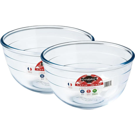 Ôcuisine® Borosilicate Glass 1LT Mixing Bowls Set of 2 - Home Deco London