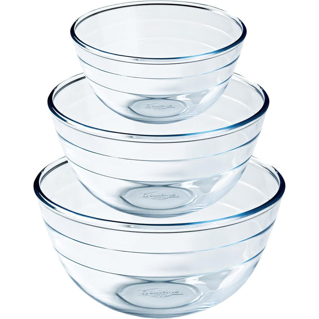 Ôcuisine Set of 3 Glass Mixing Bowls (1.1L, 2.3L, 3.1L) - Home Deco London