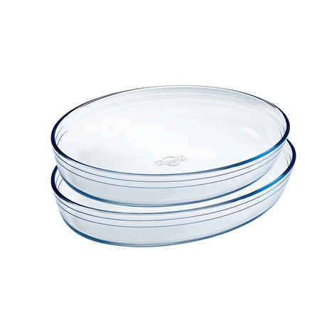Ôcuisine® Oval Glass Baking & Roasting Dishes Set of 2 Oval Roasters 1.6, 2.2LT - Includes two stackable oval glass baking dishes, perfect for any baking and oven dishes needs.