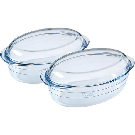 Ôcuisine® Set of 2 Large Oval Glass Casserole Dishes 4.1LT - Home Deco London