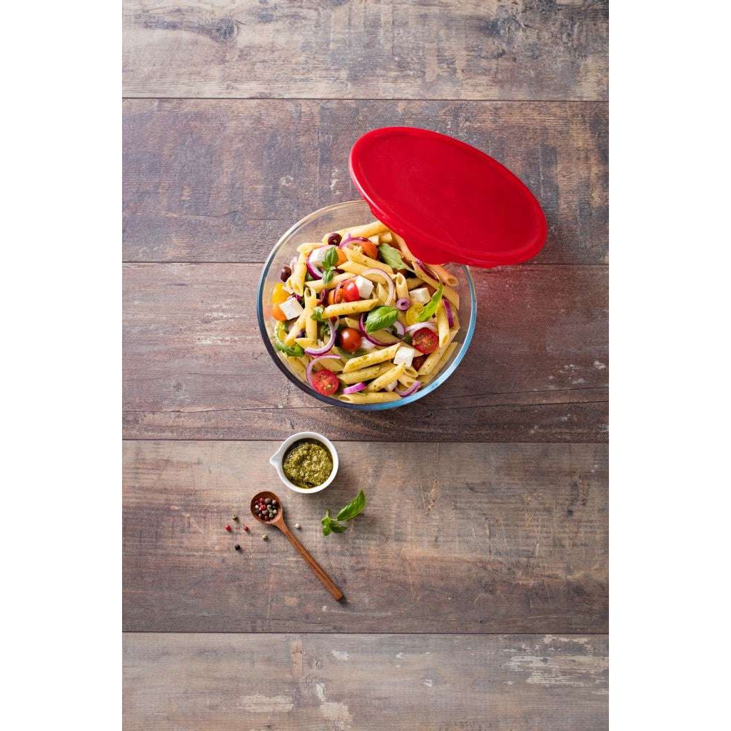 Ôcuisine® Set of 3 Glass Mixing Bowls with Red Lids - 1L & 2 x 2L - Home Deco London