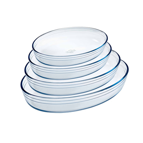 Ôcuisine® Set of 4 Oval Glass Baking Dishes & Roasters 1.6 to 4LT - Home Deco London