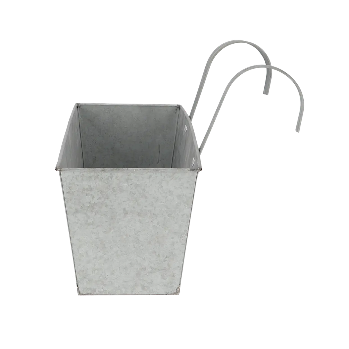 Rustic old zinc balcony flowerpot displayed on a terrace, designed as a zinc balcony planter for plant lovers.