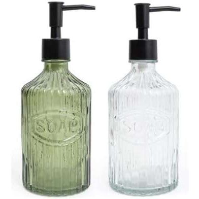 Olives Vintage Soap Dispenser Set of Two Transparent & Green - Home Deco London