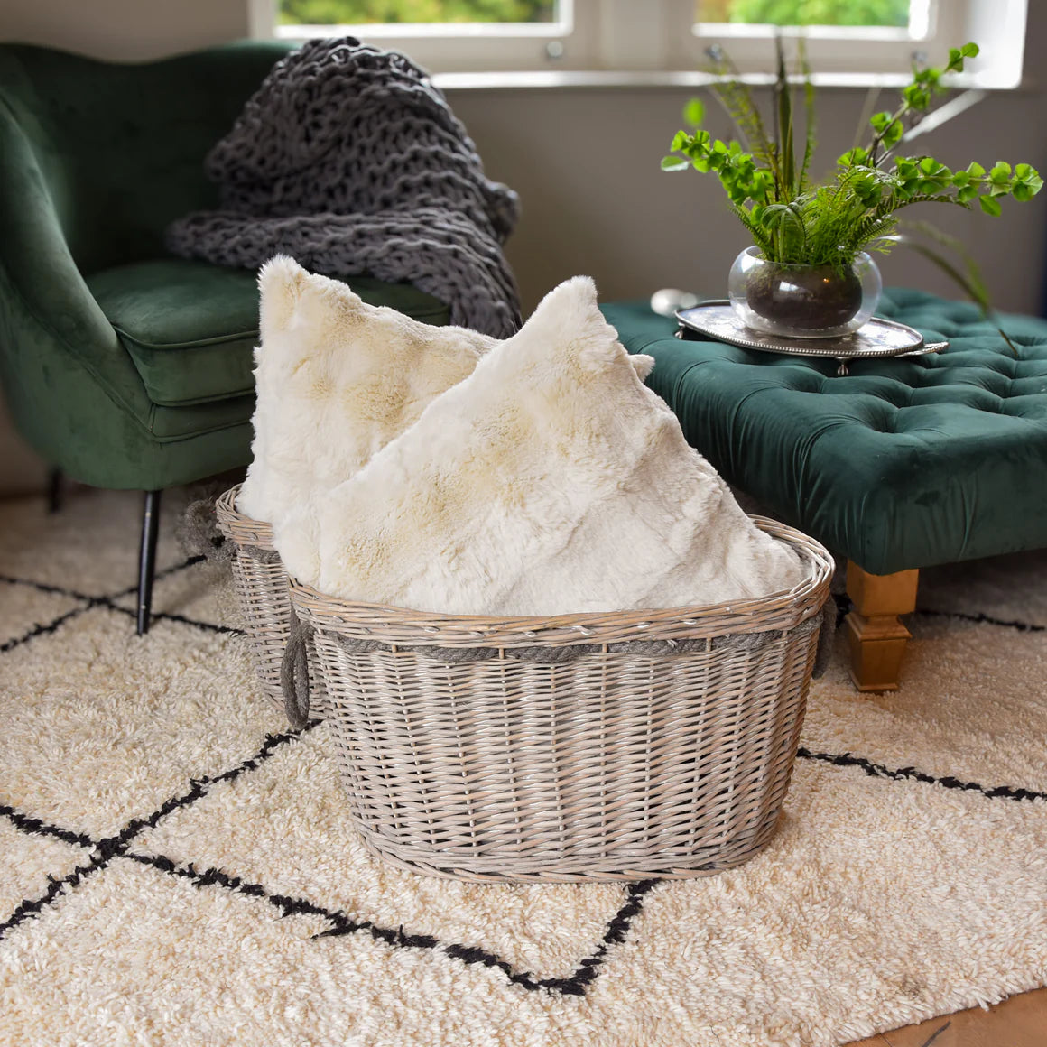 Elegant grey oval log basket by Home Deco London, perfect for keeping firewood organized.