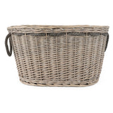 Handcrafted oval log basket in stylish grey, ideal for enhancing your fireplace decor.