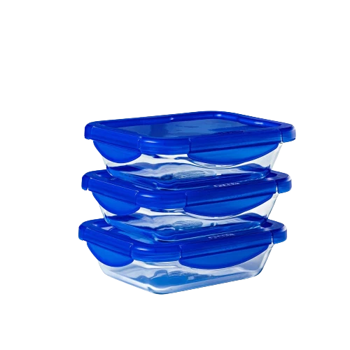Pyrex Cook & Go - Set of 3 Glass Lunch Boxes cm with airtight lid