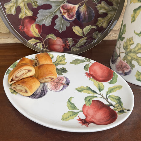 Ceramic Oval Serving Platter Fig & Pomegranate Botanical Design