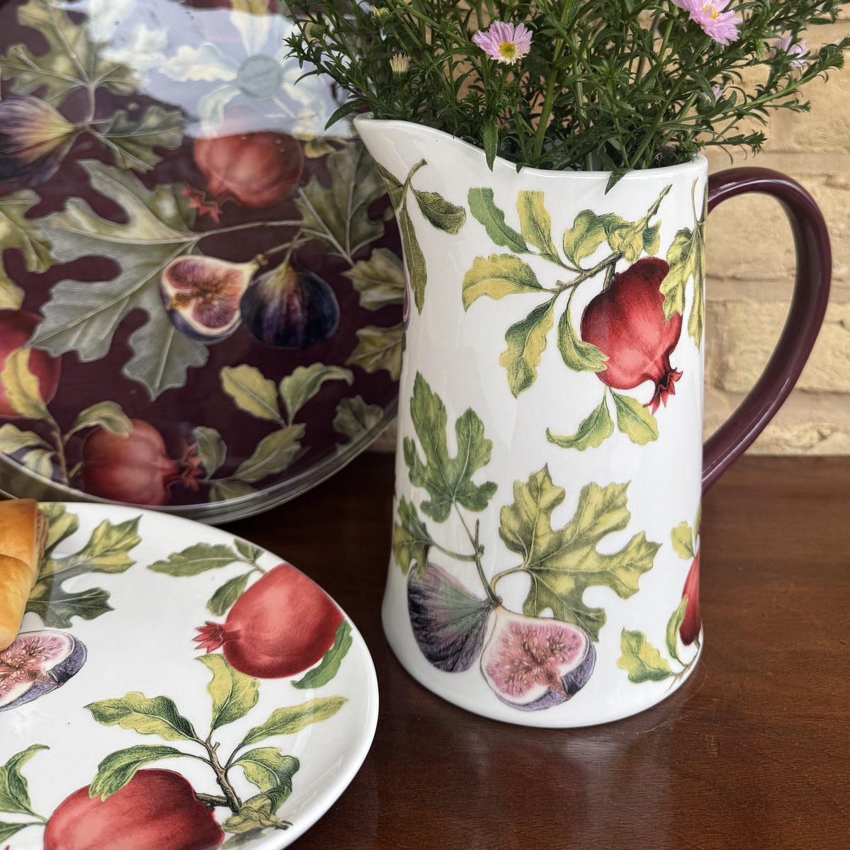 Ceramic Pitcher Large Jug Fig & Pomegranate