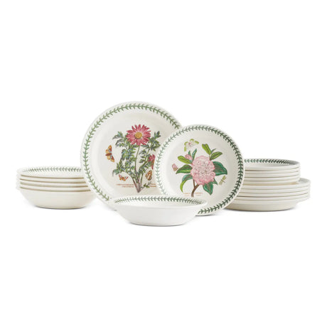 Portmeirion Botanic Garden 18 Piece Dinnerware Set showcasing vibrant floral motifs, perfect for adding a touch of elegance to your table with botanic garden dinnerware.