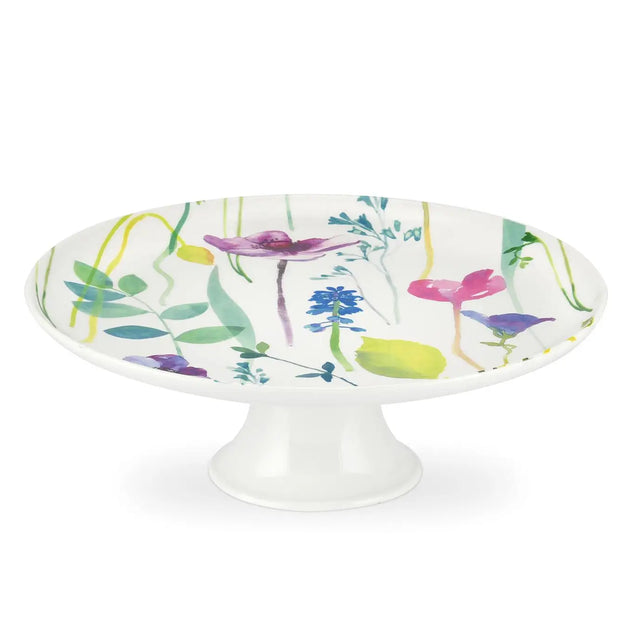 Portmeirion Water Garden Cake Stand featuring a vibrant floral design, perfect for showcasing treats on a floral cake stand.