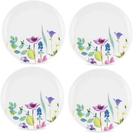 Portmeirion Water Garden Set of 4 Dinner Plates, Coupe Dinner Plates featuring a beautiful floral pattern; perfect floral dinner plates for everyday dining.