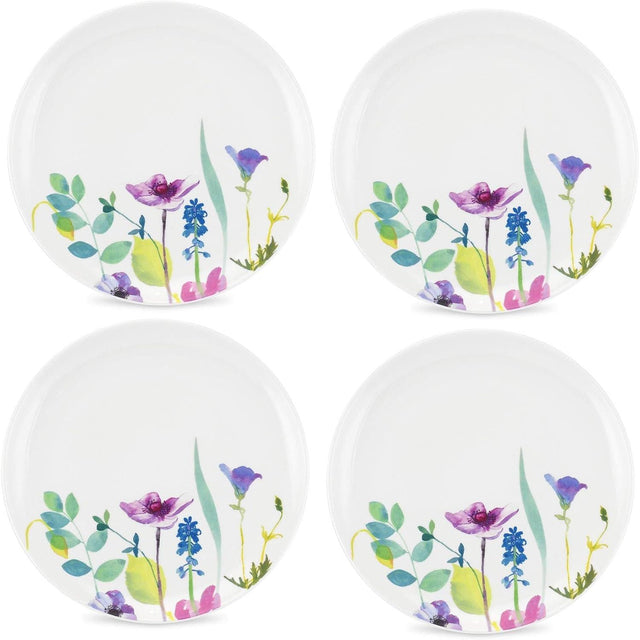 Portmeirion Water Garden Set of 4 Dinner Plates, Coupe Dinner Plates featuring a beautiful floral pattern; perfect floral dinner plates for everyday dining.