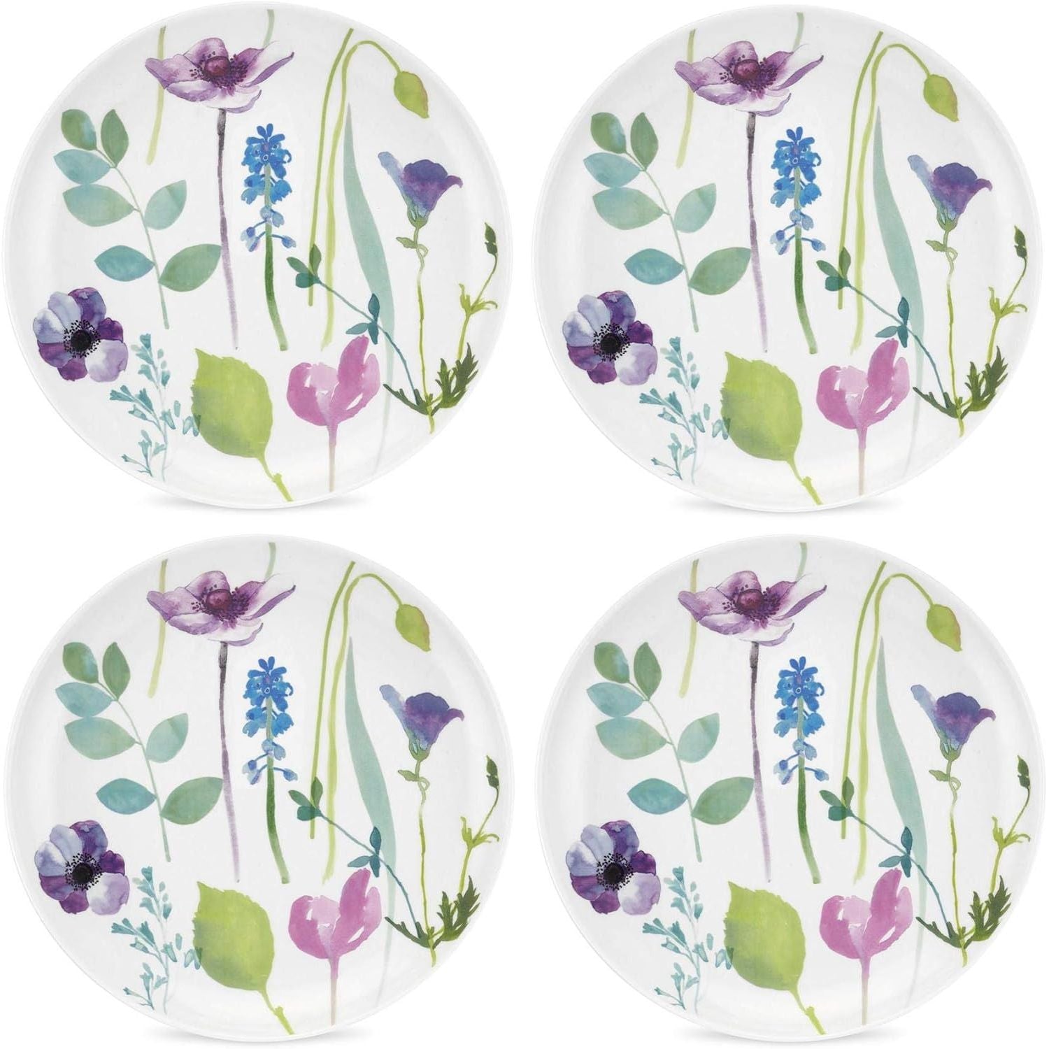 Portmeirion Water Garden Set of 4 Porcelain Side Plates featuring a vibrant watercolour floral design, perfect floral side plates for everyday dining.