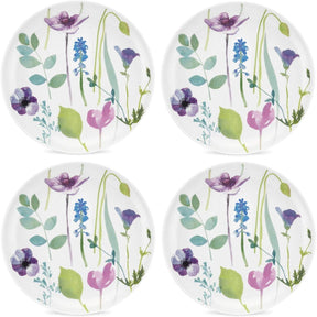 Portmeirion Water Garden Set of 4 Porcelain Side Plates featuring a vibrant watercolour floral design, perfect floral side plates for everyday dining.