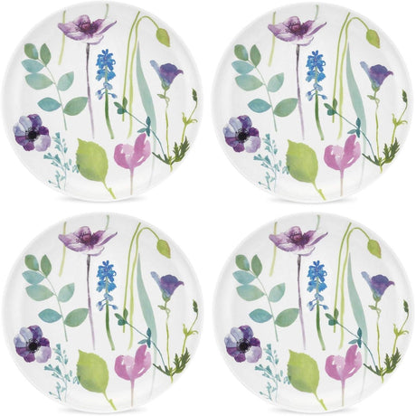 Portmeirion Water Garden Set of 4 Porcelain Side Plates featuring a vibrant watercolour floral design, perfect floral side plates for everyday dining.