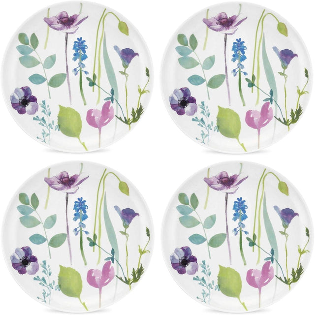 Portmeirion Water Garden Set of 4 Porcelain Side Plates featuring a vibrant watercolour floral design, perfect floral side plates for everyday dining.