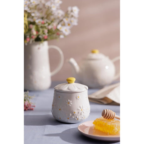 Price & Kensington Daisy Ceramic Honey Pot with Wooden Drizzler 450ml - Home Deco London