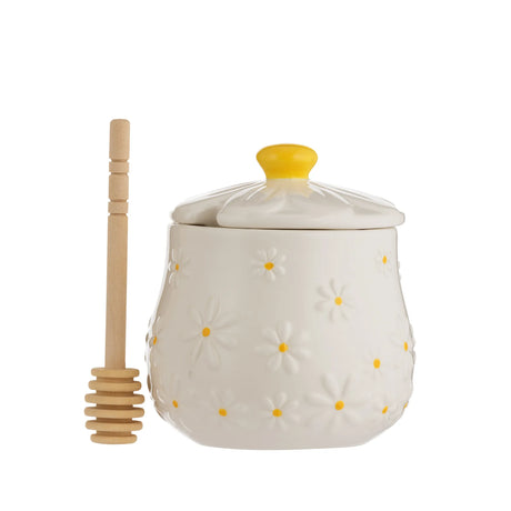 Price & Kensington Daisy Ceramic Honey Pot with Wooden Drizzler 450ml - Home Deco London