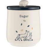 Brightly coloured lid of the Price & Kensington Ceramic Sugar Canister, adorned with a novelty acorn handle for easy access.