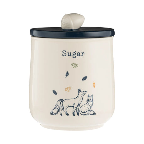 Price & Kensington Ceramic Sugar Canister with Acorn Handle, 1L Capacity, Woodland Design - a charming ceramic sugar canister ideal for kitchen storage.