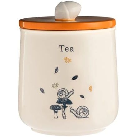 Price & Kensington Ceramic Tea Jar Woodland showcasing its sleek design as a ceramic tea storage jar, featuring a vibrant lid and acorn handle.
