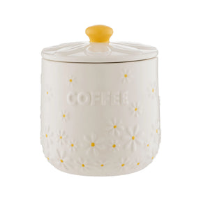 Price & Kensington Daisy Airtight Coffee Storage Jar featuring a charming floral design and embossed daisy lid, perfect for keeping coffee fresh and stylish on your countertop.