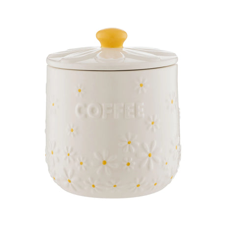 Price & Kensington Daisy Airtight Coffee Storage Jar featuring a charming floral design and embossed daisy lid, perfect for keeping coffee fresh and stylish on your countertop.