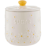 Price & Kensington Daisy Sugar Storage Jar featuring an embossed daisy lid; a charming airtight ceramic canister for storing sugar in style.