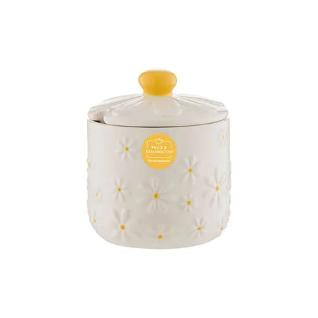 Price & Kensington Daisy Decorative Sugar Bowl with embossed 3D daisy lid and cream glaze, perfect as a decorative sugar bowl.