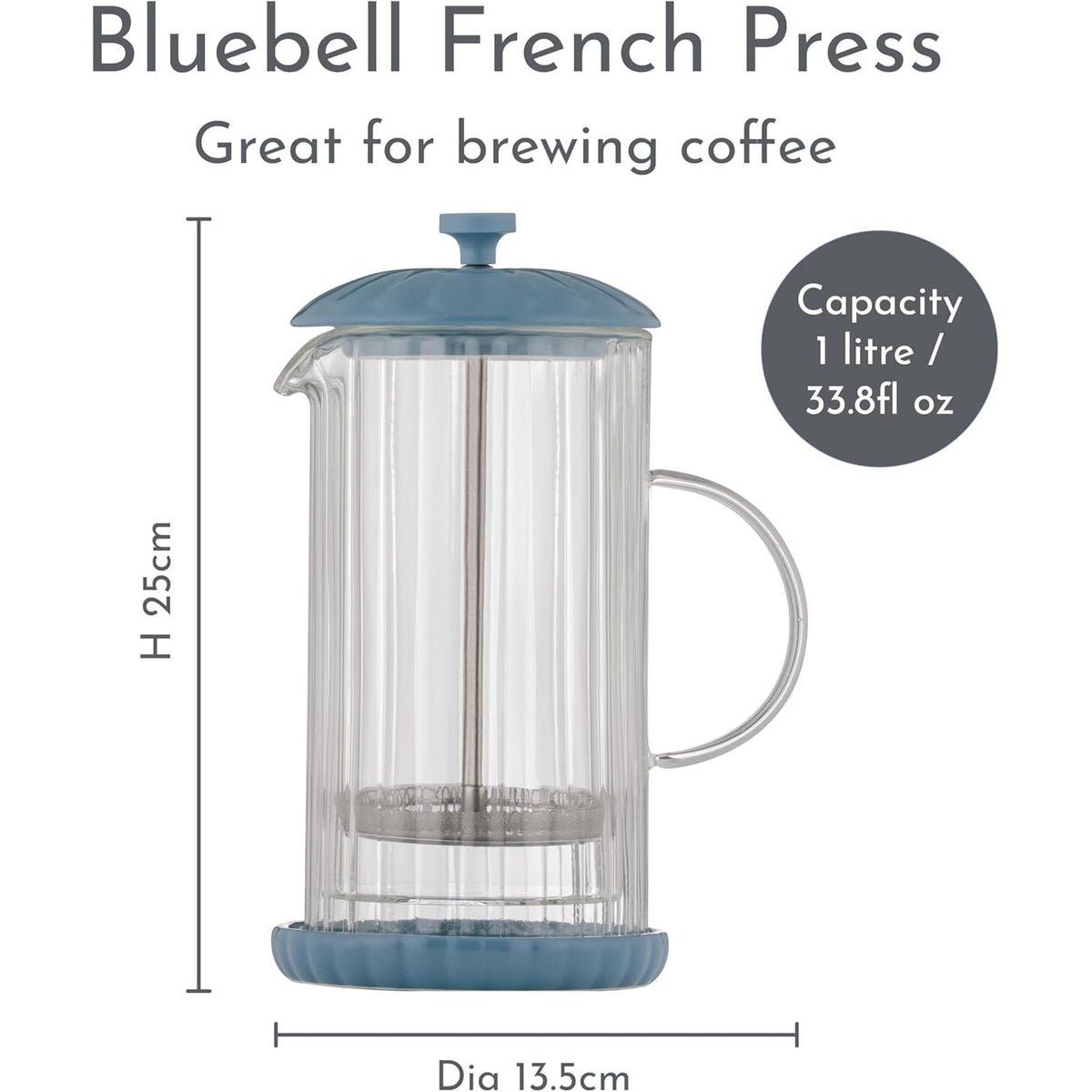 Price & Kensington Luxe French Press White Cafetiere 1 Litre Bluebell - Home Deco London