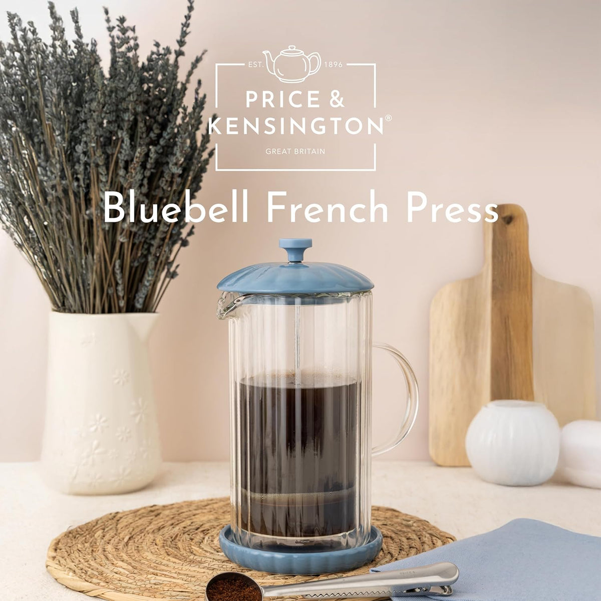 Price & Kensington Luxe French Press White Cafetiere 1 Litre Bluebell - Home Deco London