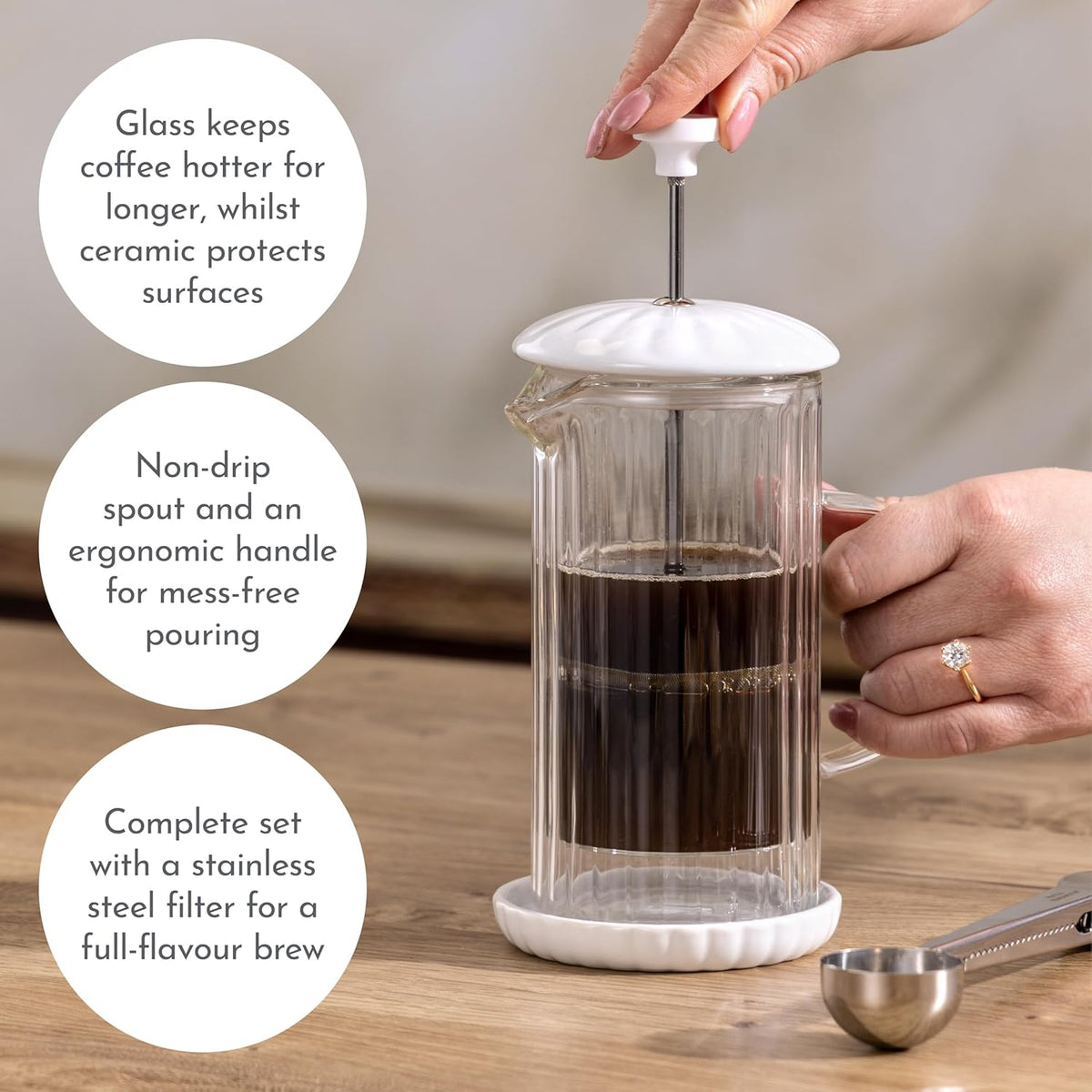 Price & Kensington Luxe French Press White Cafetiere 350ml White - Home Deco London