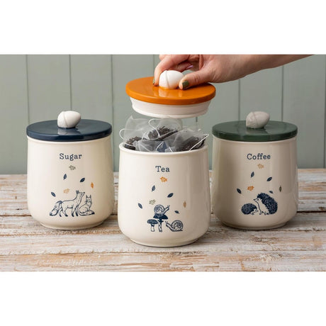 Price & Kensington Woodland Set of Tea, Coffee, Sugar Storage Jars featuring unique acorn handles - perfect airtight storage jars for any kitchen.