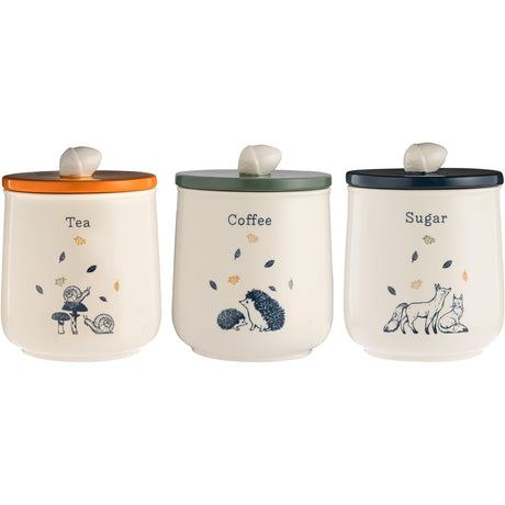 Price & Kensington Woodland Set of Tea, Coffee, Sugar Storage Jars - stylish airtight storage jars with natural woodland illustrations.