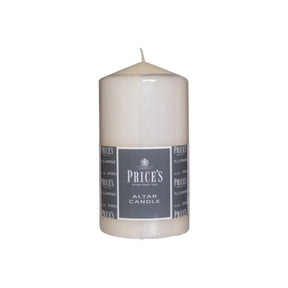 Close-up view of Price's Candles 80x150mm Altar Candle Ivory showcasing its smokeless and non-drip qualities, a great choice for altar candles unscented.