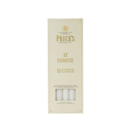 Price's Sherwood 10 Pack 12" White Dinner Candles - Home Deco London