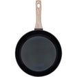 Top view of the Pyrex Cook & Care recycled aluminium frying pan, suitable for all heat sources, featuring a wood effect handle. Perfect for cooking.