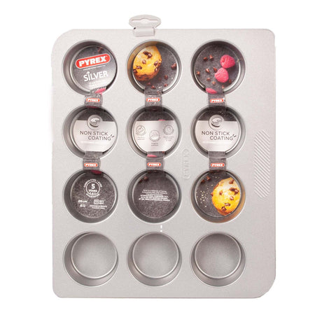 Pyrex Silver Muffin Baking Tray for 12 Muffins - Home Deco London