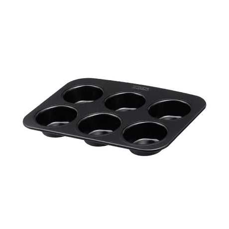 Pyrex Glide 6 Muffin and Cupcake Tray showcasing its durable non-stick surface and ergonomic handle for easy baking.