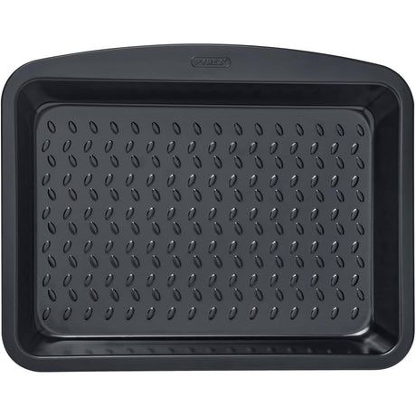Pyrex Glide Metal Roaster 34x24cm, a durable non-stick roasting pan for effortless cooking.