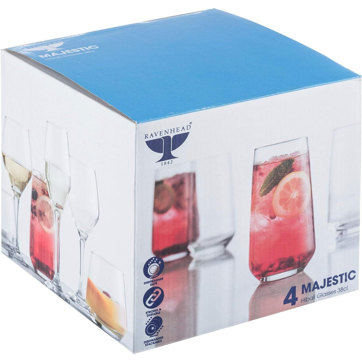 Ravenhead Majestic hiball glasses set packaged in a stylish gift box, perfect for gifting or personal use.
